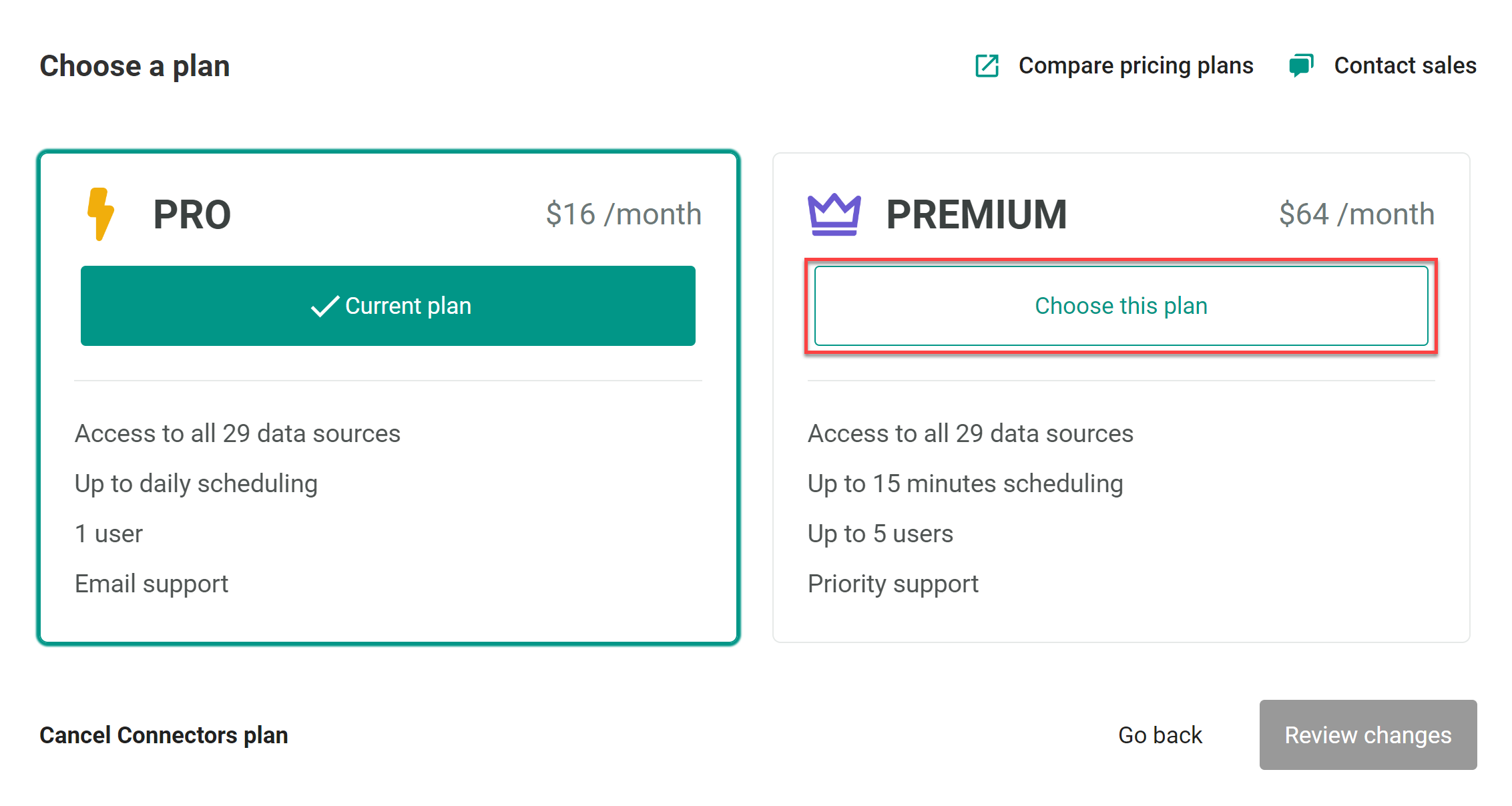 Pro is selected as the current plan
