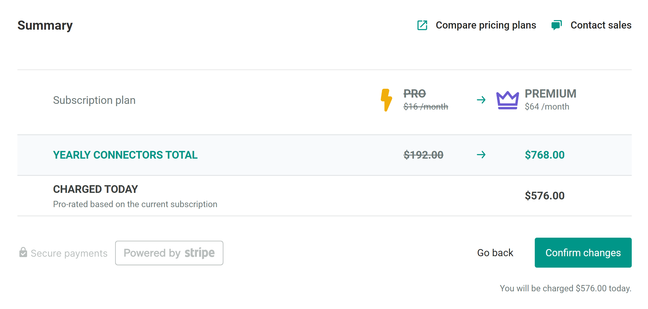 Your new plan and the associated cost are displayed
