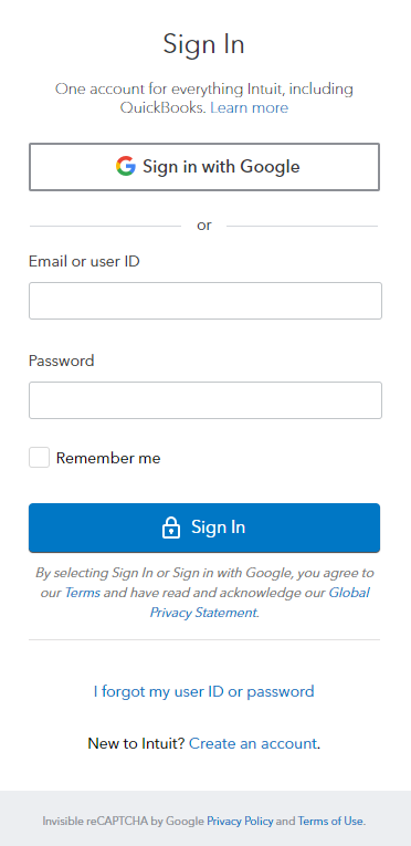 Quickbooks different log in methods page